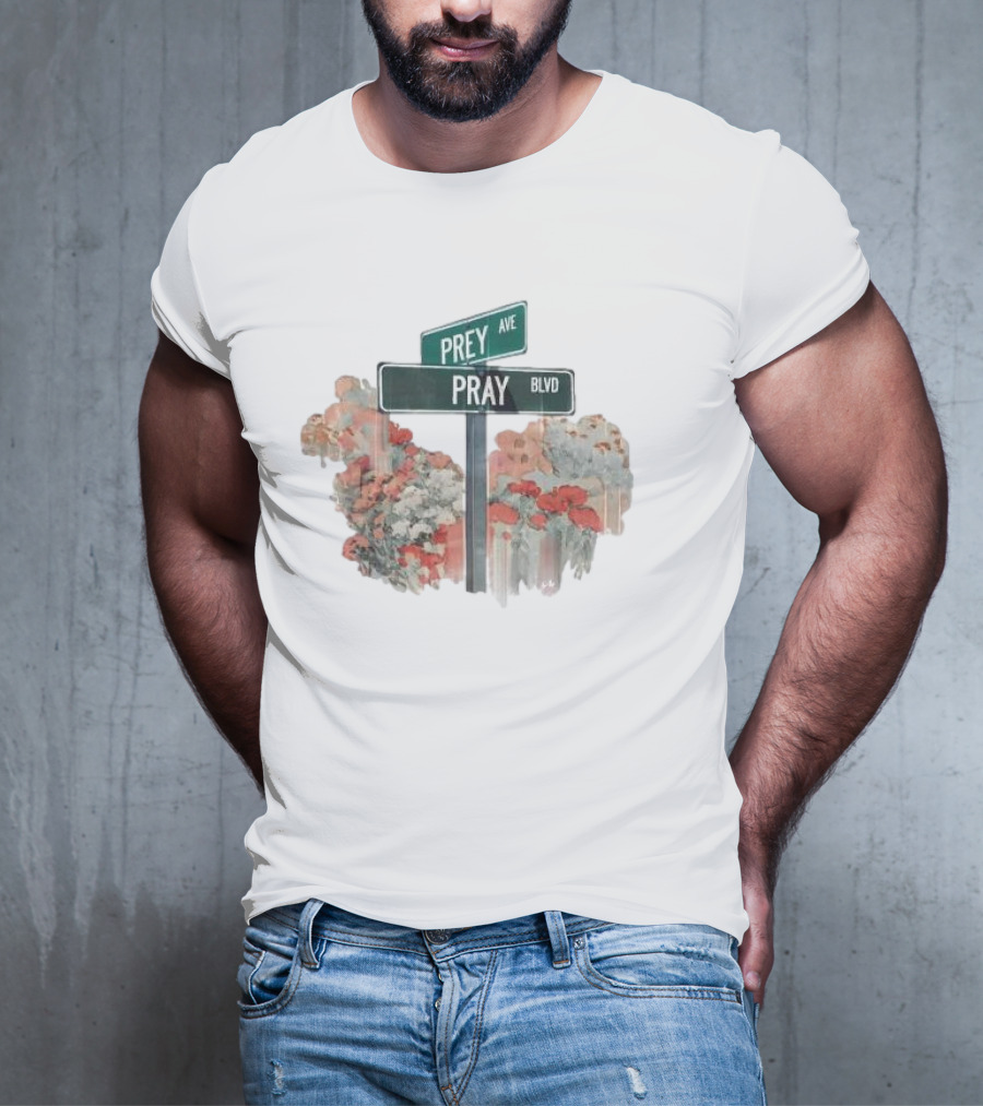 Pray Boulevard Prey Avenue Floral Street Sign Snapshot SS Knit T-Shirt