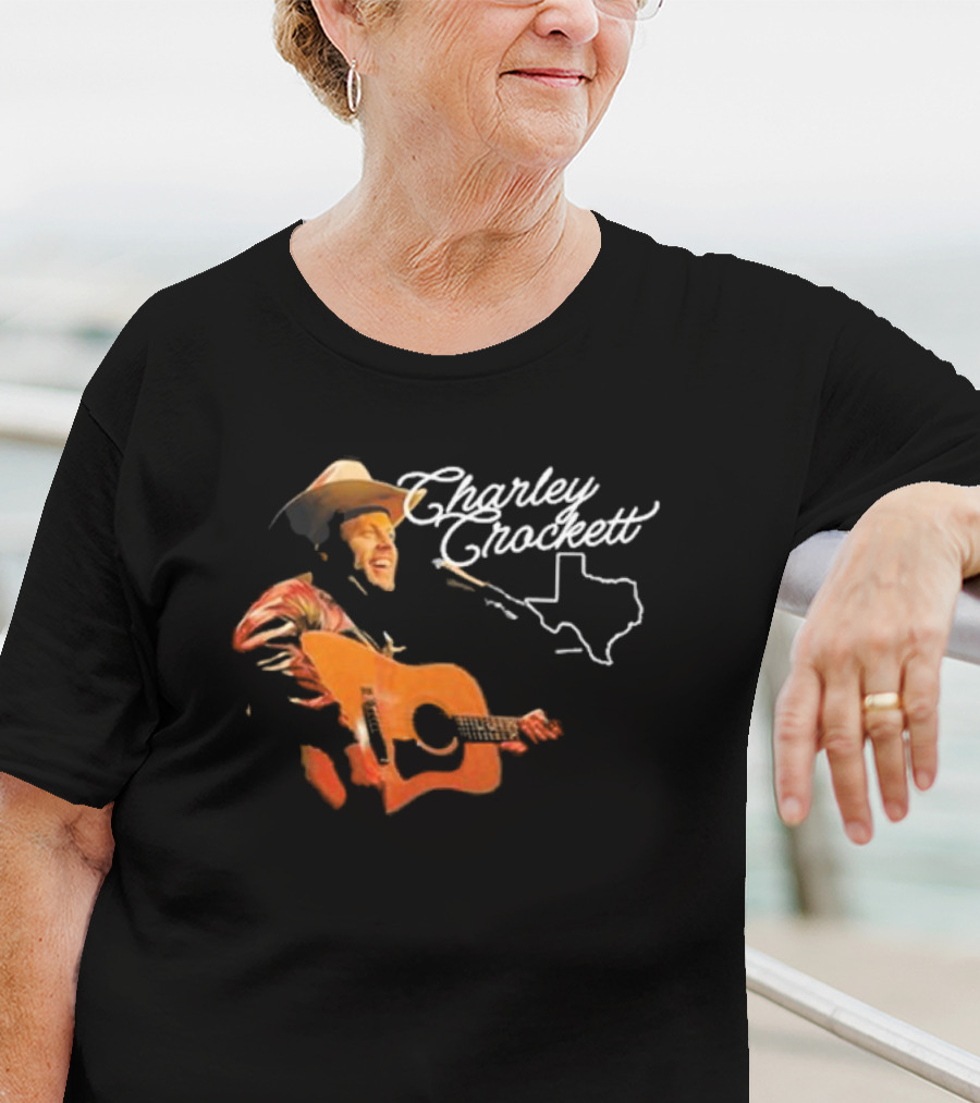 Charley Crockett Live Performance With Guitar And Texas Outline T-Shirt
