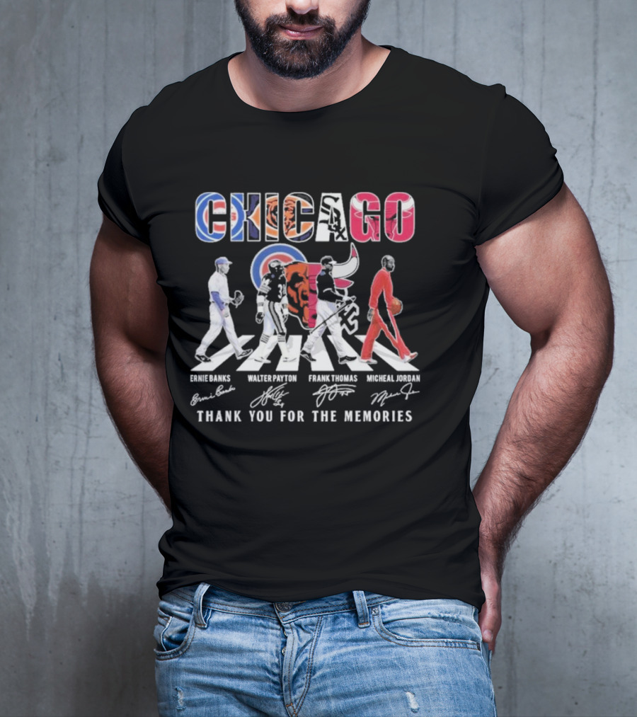 Chicago Cubs Bears Bulls Ernie Banks Walter Payton Frank Thomas Michael Jordan Thank You For The Memories T-Shirt