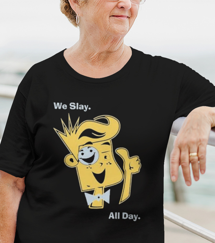 We Slay All Day Fgteev Shiny Yellow Character With Smile And Bow Tie T-Shirt