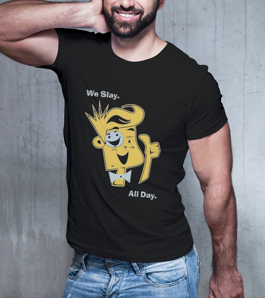 We Slay All Day Fgteev Shiny Yellow Character With Smile And Bow Tie T-Shirt