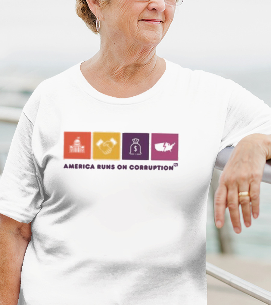 America Runs On Corruption Capitol Handshake Money Bag Broken Map T-Shirt