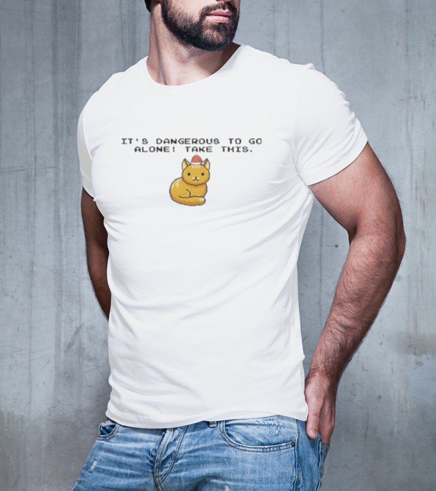 It's Dangerous To Go Alone Take This Cat Pixel T-Shirt