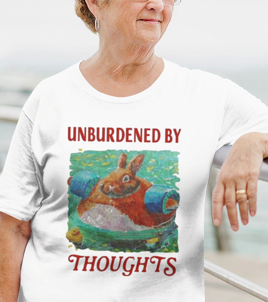 UNBURDENED BY THOUGHTS Rabbit Floating With Tube In Water Scene T-Shirt