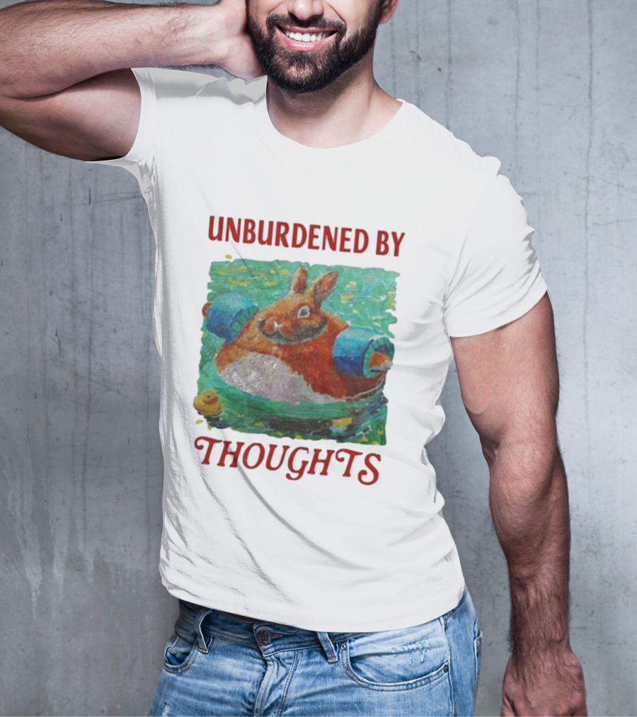 UNBURDENED BY THOUGHTS Rabbit Floating With Tube In Water Scene T-Shirt