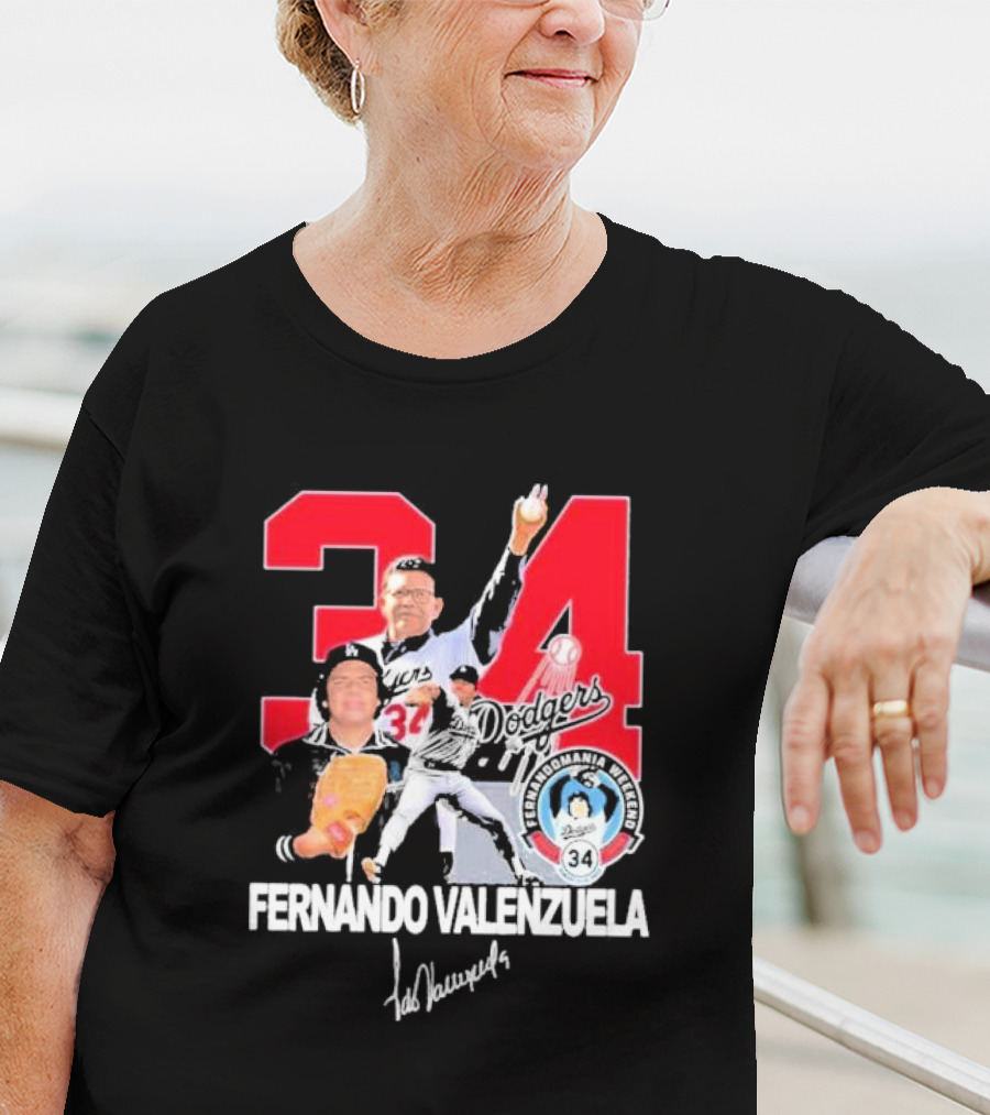Fernando Valenzuela Dodgers 34 Legend Baseball Tecolomania Mexican 34 Signature T-Shirt