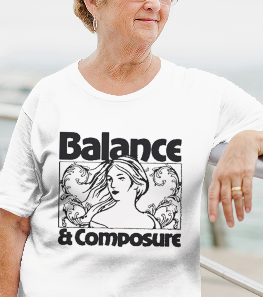Balance And Composure Wyis Woman With Flowing Hair And Ornamental T-Shirt