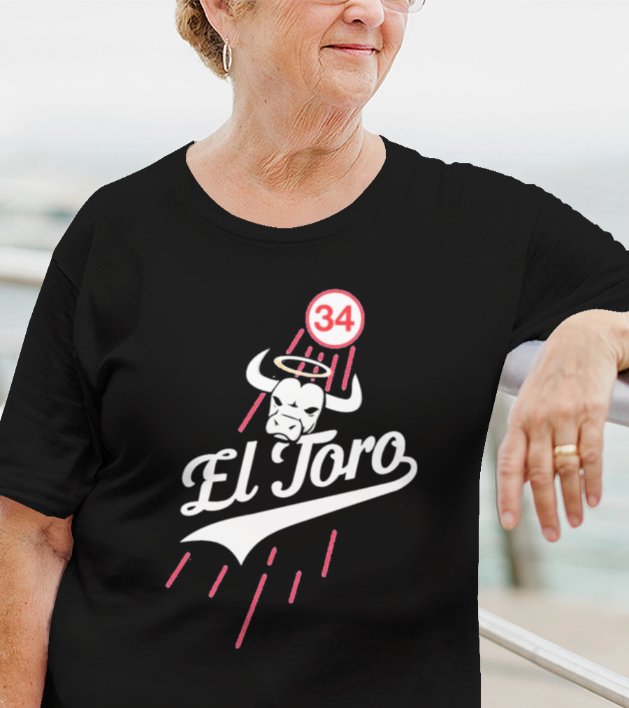El Toro 34 Fernando Valenzuela Dodgers Bull Halo T-Shirt