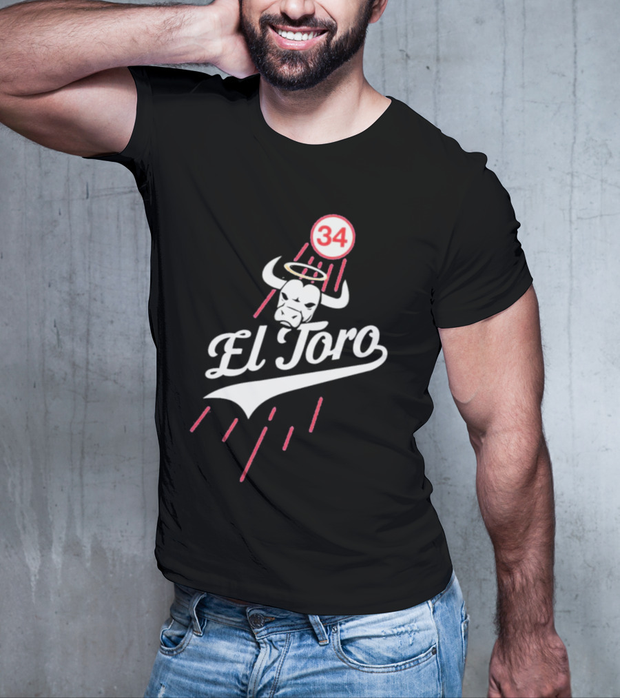 El Toro 34 Fernando Valenzuela Dodgers Bull Halo T-Shirt