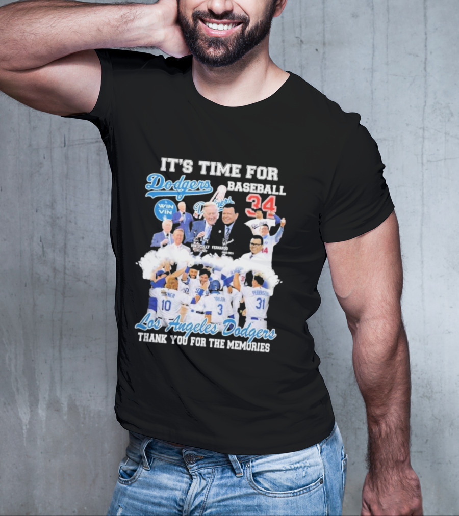 IT'S TIME FOR BASEBALL LOS ANGELES DODGERS VIN SCULLY FERNANDO VALENZUELA 34 THANK YOU FOR THE MEMORIES T-Shirt