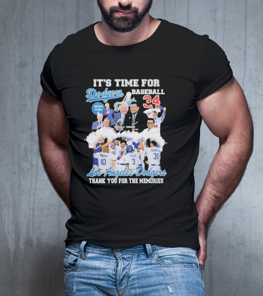 IT'S TIME FOR BASEBALL LOS ANGELES DODGERS VIN SCULLY FERNANDO VALENZUELA 34 THANK YOU FOR THE MEMORIES T-Shirt