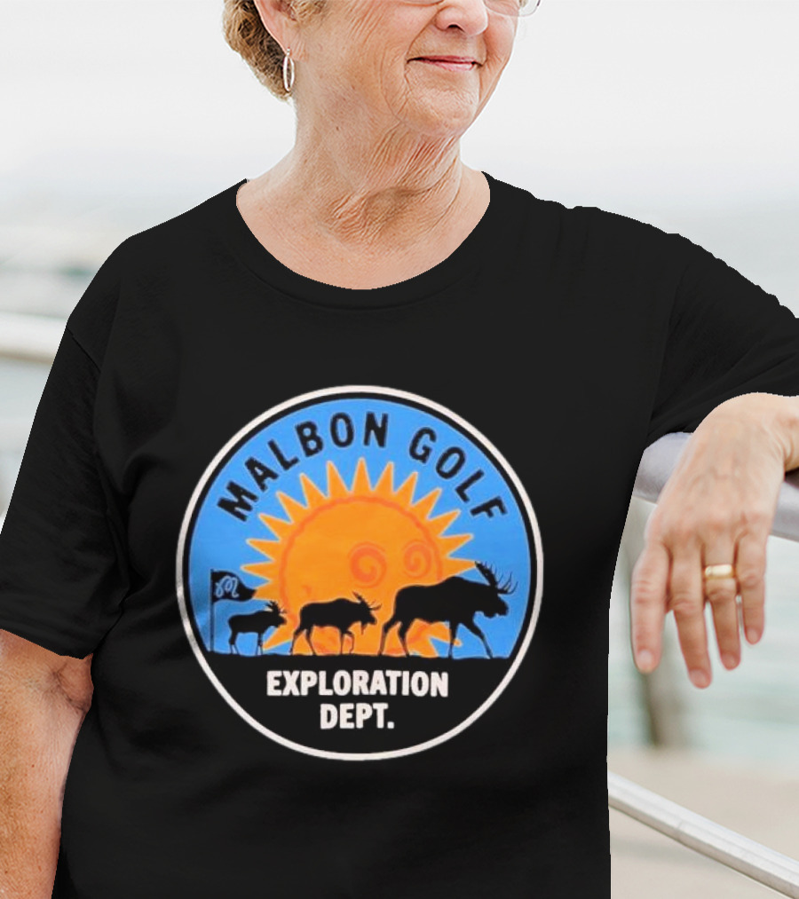 Malbon Golf Exploration Dept Moose Silhouette With Sun Background T-Shirt