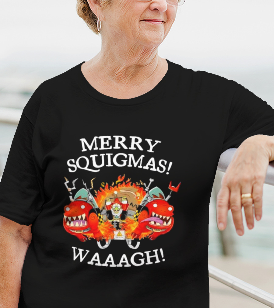 Merry Squigmas Waaagh Red Gobbo Holiday Chaos And Red Creatures T-Shirt