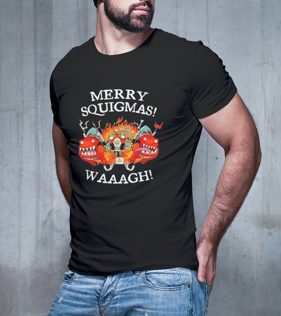 Merry Squigmas Waaagh Red Gobbo Holiday Chaos And Red Creatures T-Shirt