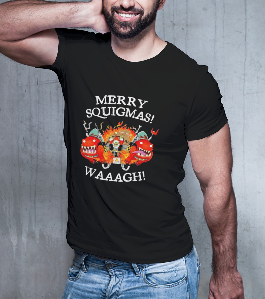Merry Squigmas Waaagh Red Gobbo Holiday Chaos And Red Creatures T-Shirt