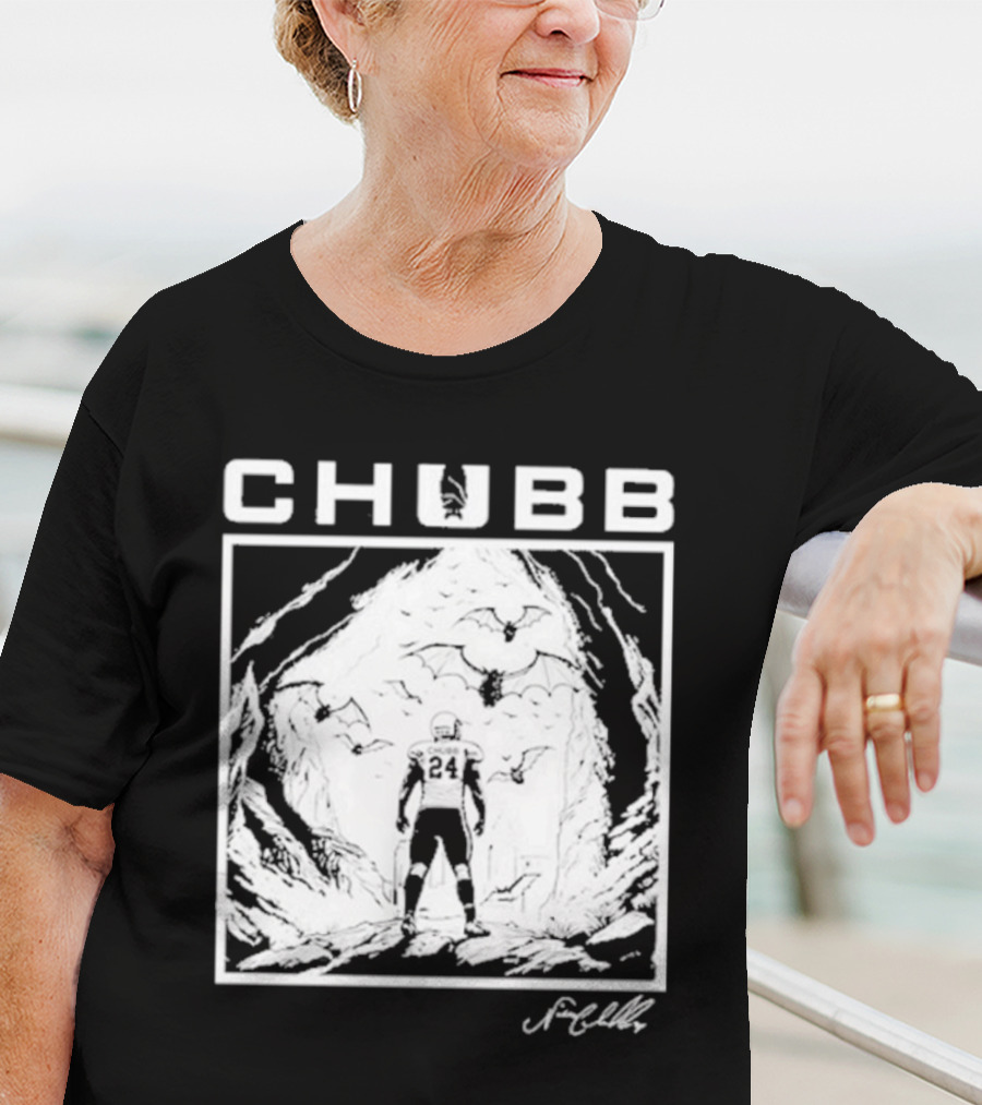 Chubb 24 Cleveland Football Bat Cave Fantasy Scene T-Shirt