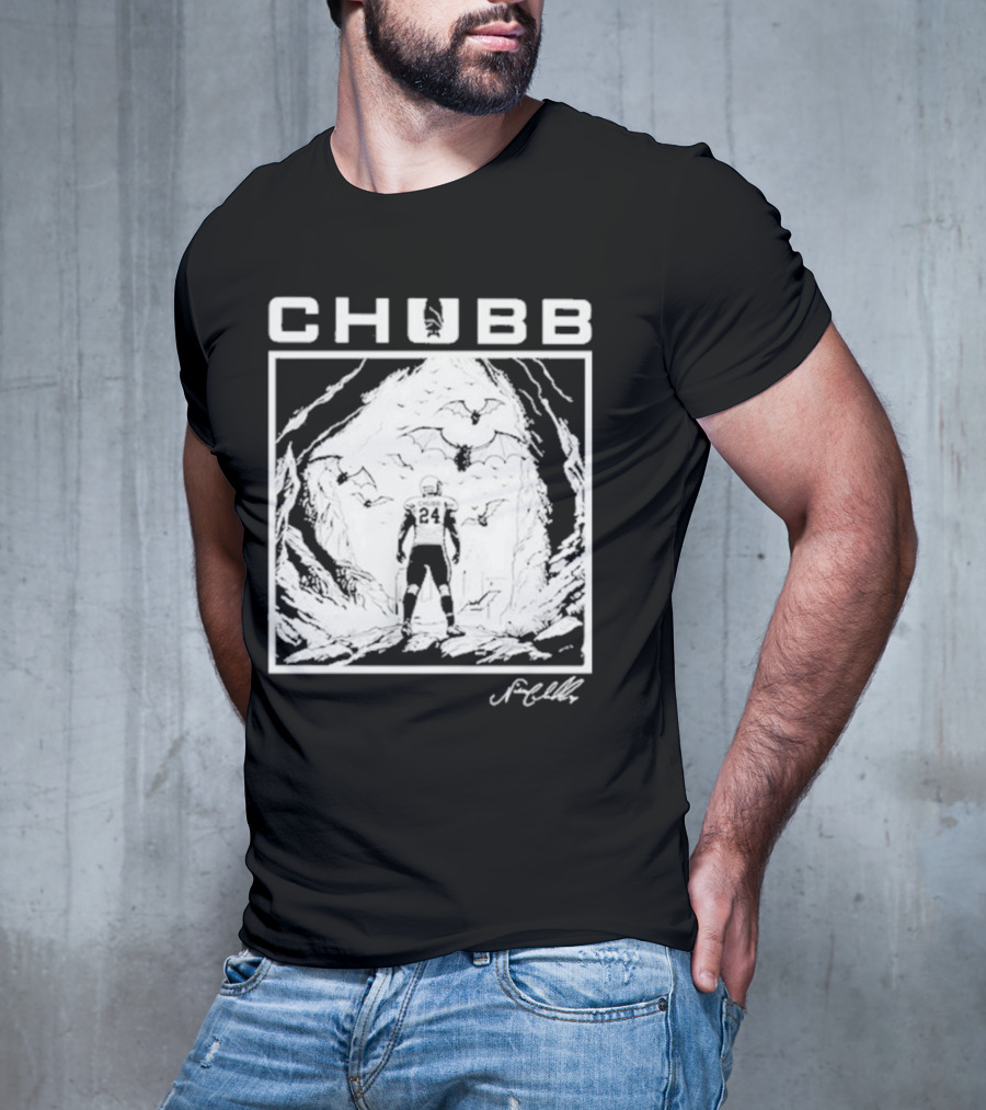 Chubb 24 Cleveland Football Bat Cave Fantasy Scene T-Shirt