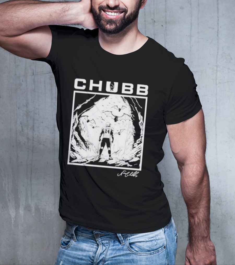 Chubb 24 Cleveland Football Bat Cave Fantasy Scene T-Shirt
