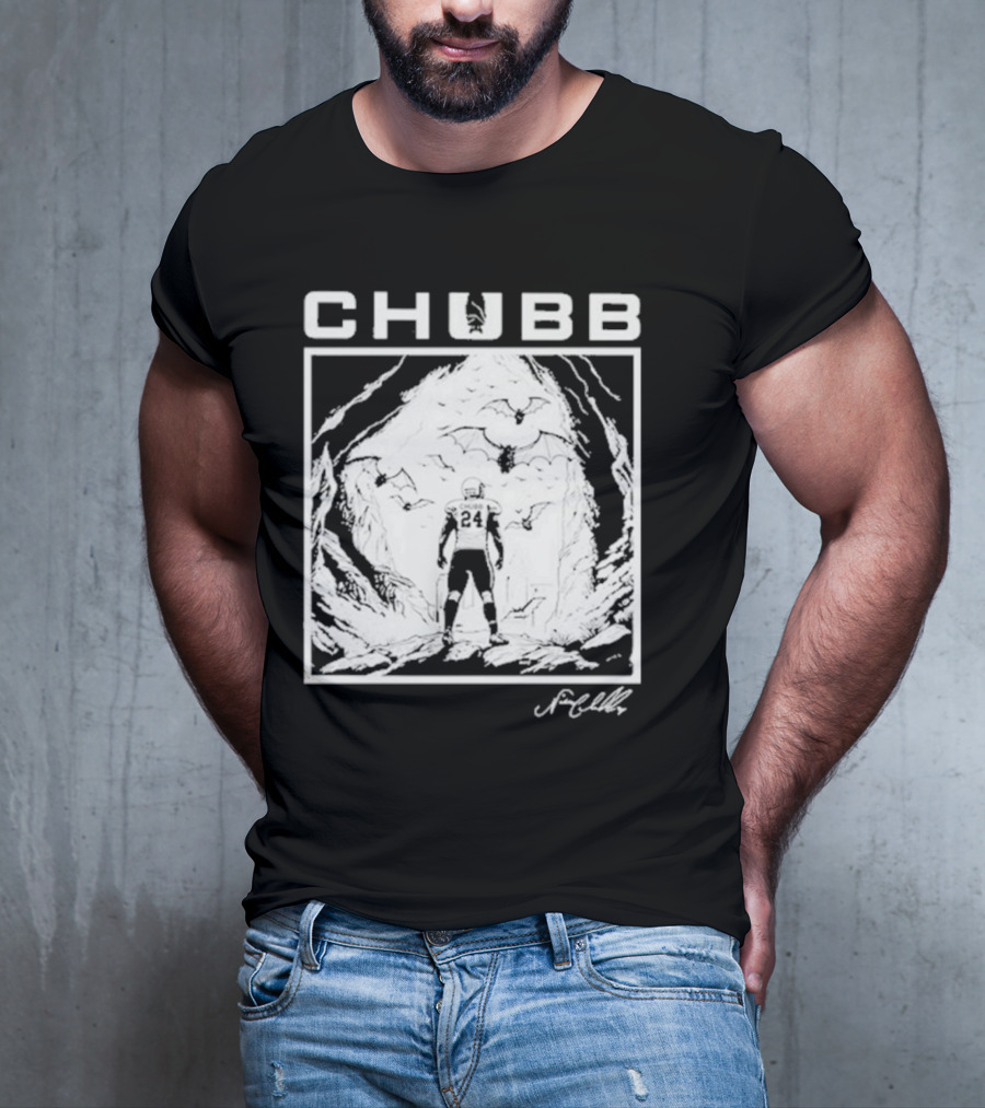 Chubb 24 Cleveland Football Bat Cave Fantasy Scene T-Shirt