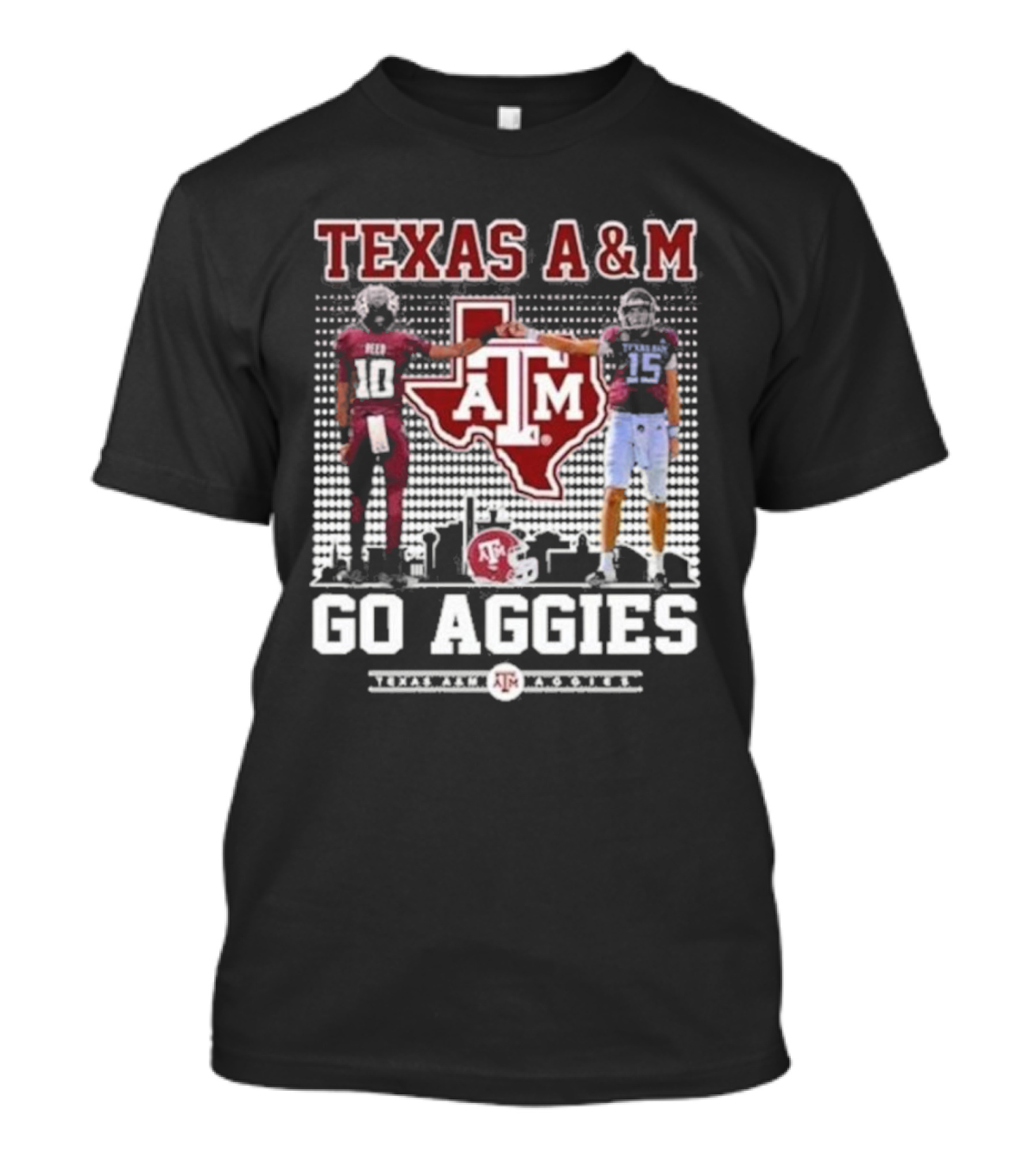 Texas A&M Aggies Football Players 10 And 15 Go Aggies Texas Map T-Shirt