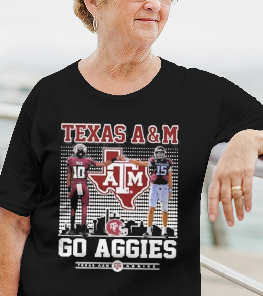 Texas A&M Aggies Football Players 10 And 15 Go Aggies Texas Map T-Shirt