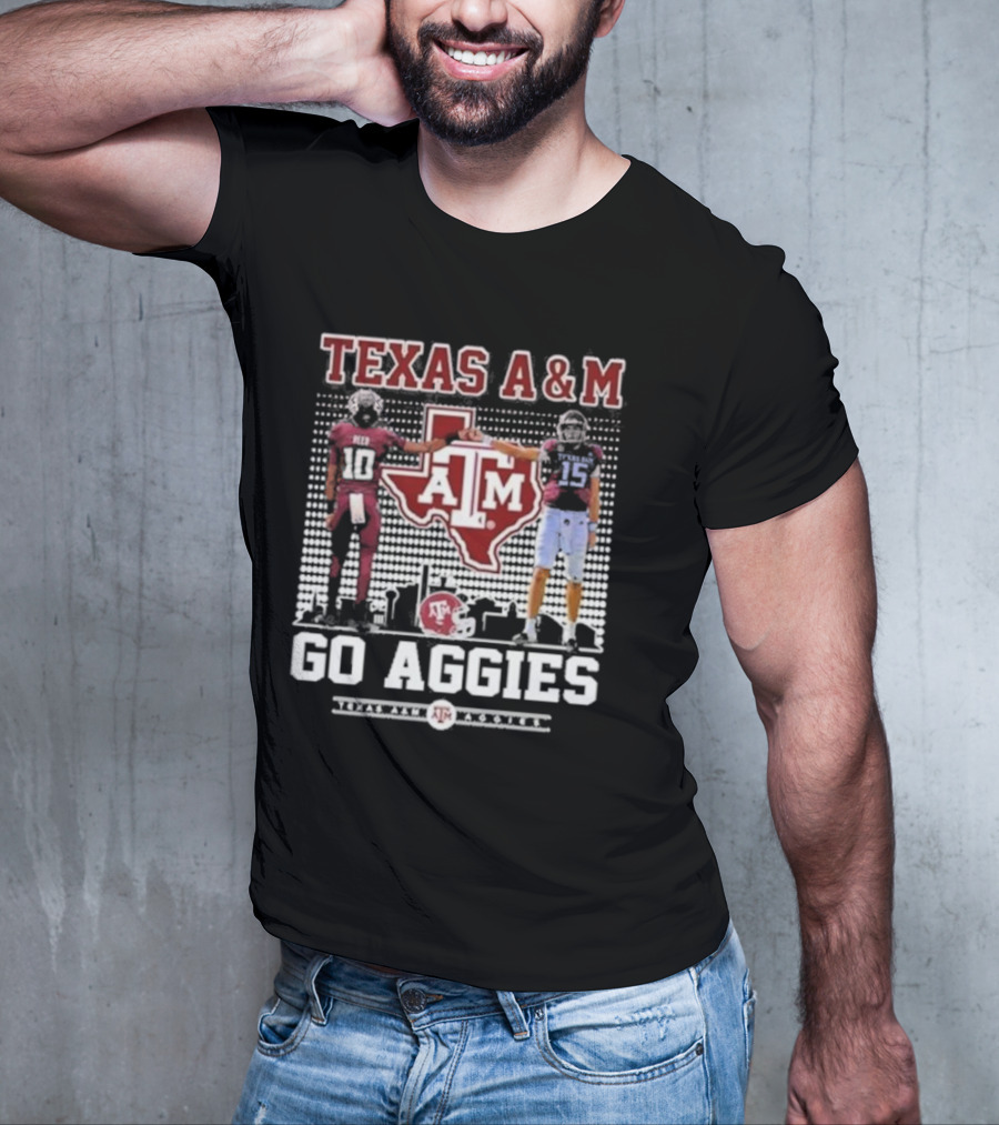 Texas A&M Aggies Football Players 10 And 15 Go Aggies Texas Map T-Shirt