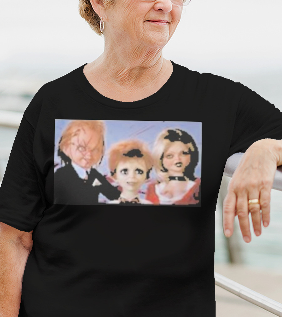 Chucky And Family Horror Characters In Distorted Family T-Shirt