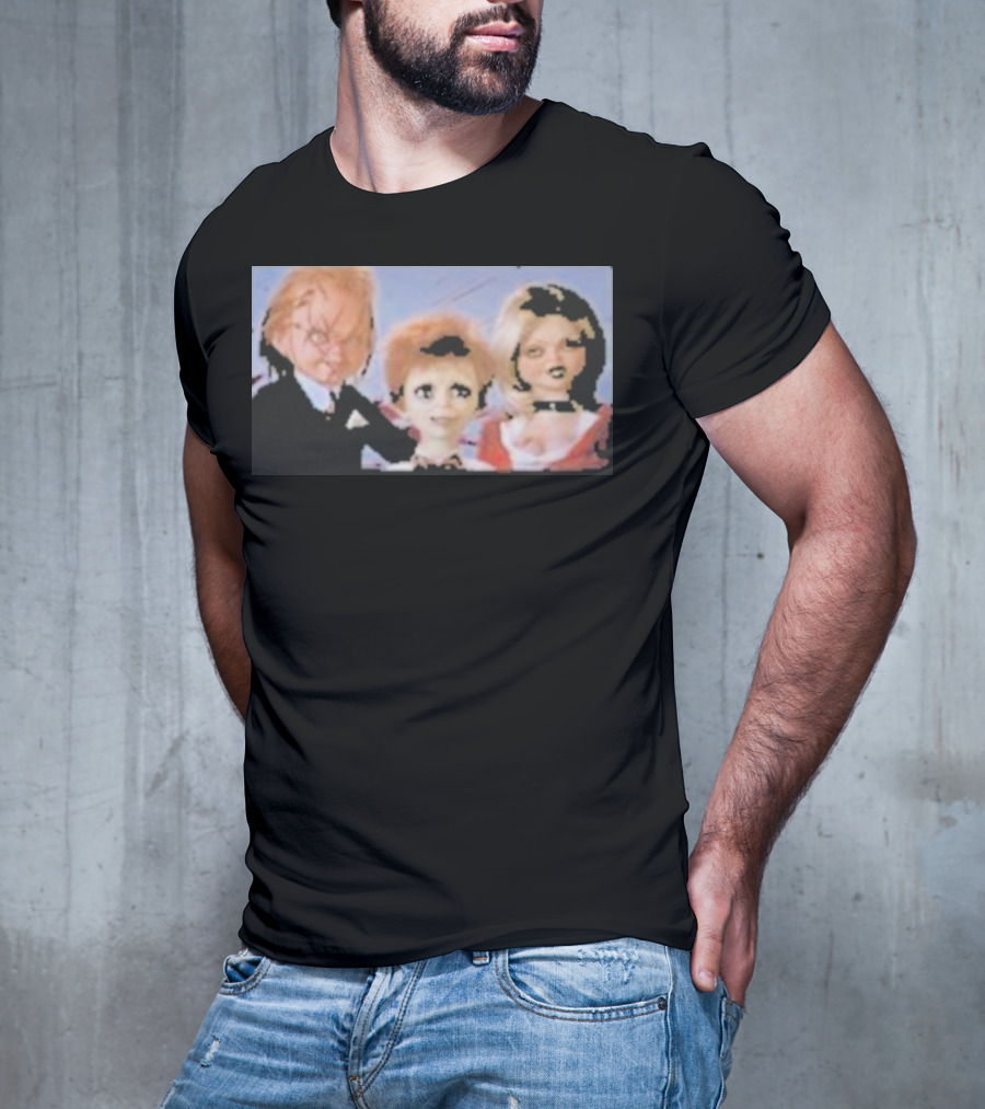 Chucky And Family Horror Characters In Distorted Family T-Shirt