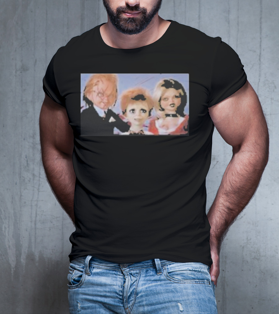 Chucky And Family Horror Characters In Distorted Family T-Shirt