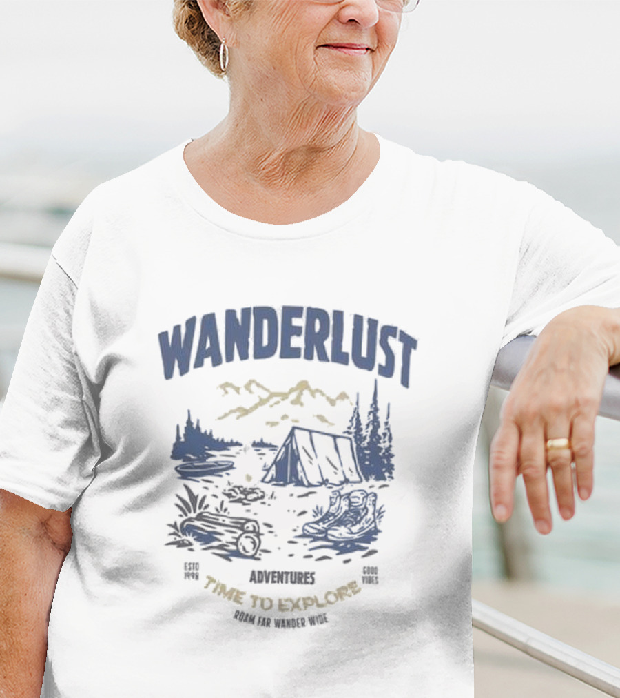 Wanderlust Adventures Time To Explore Roam Far Wander Wide Good Vibes Estd 1998 T-Shirt