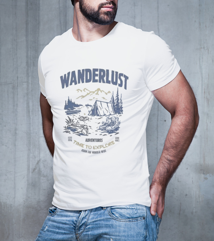 Wanderlust Adventures Time To Explore Roam Far Wander Wide Good Vibes Estd 1998 T-Shirt