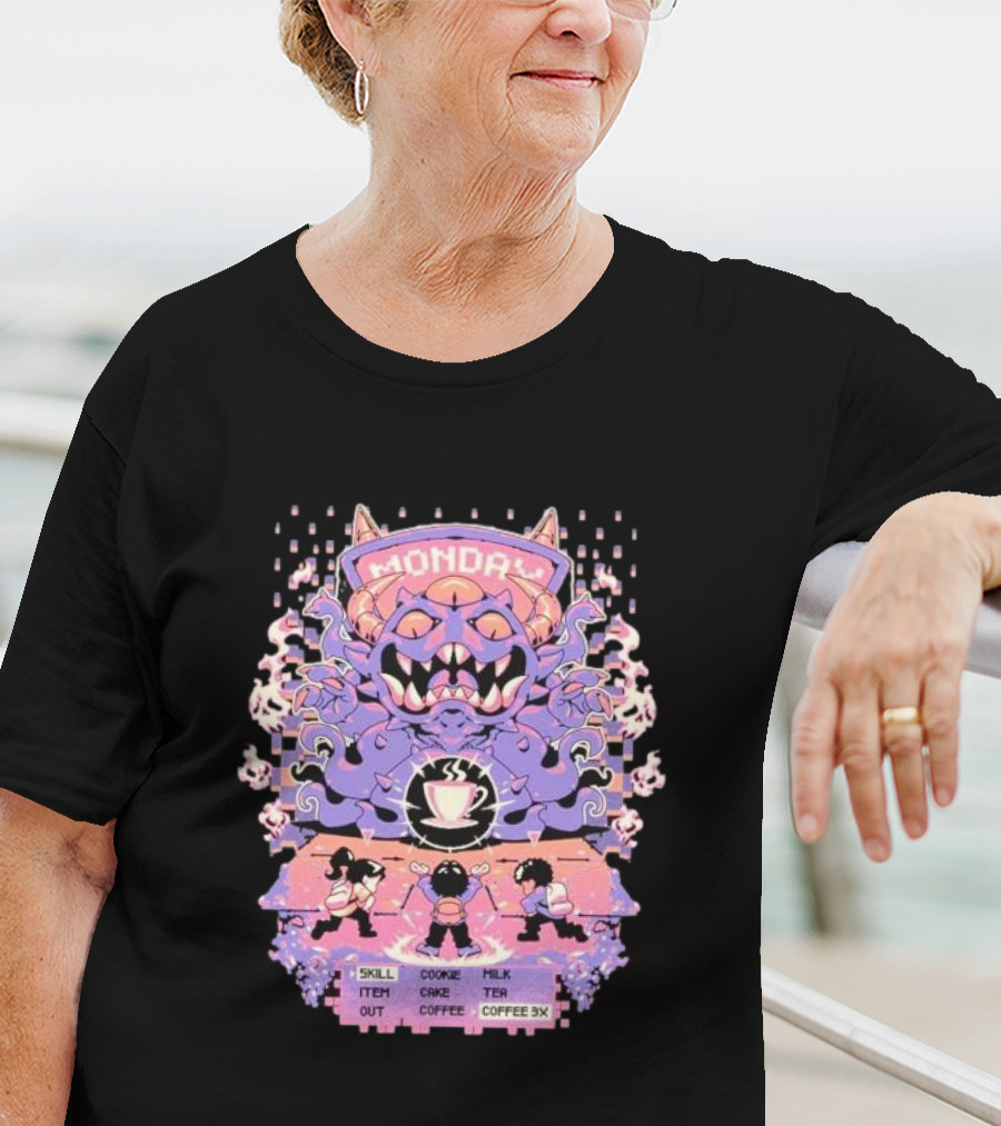 Monday Coffee Battle Monster Skill Cookie Milk Tea Coffee 3X T-Shirt