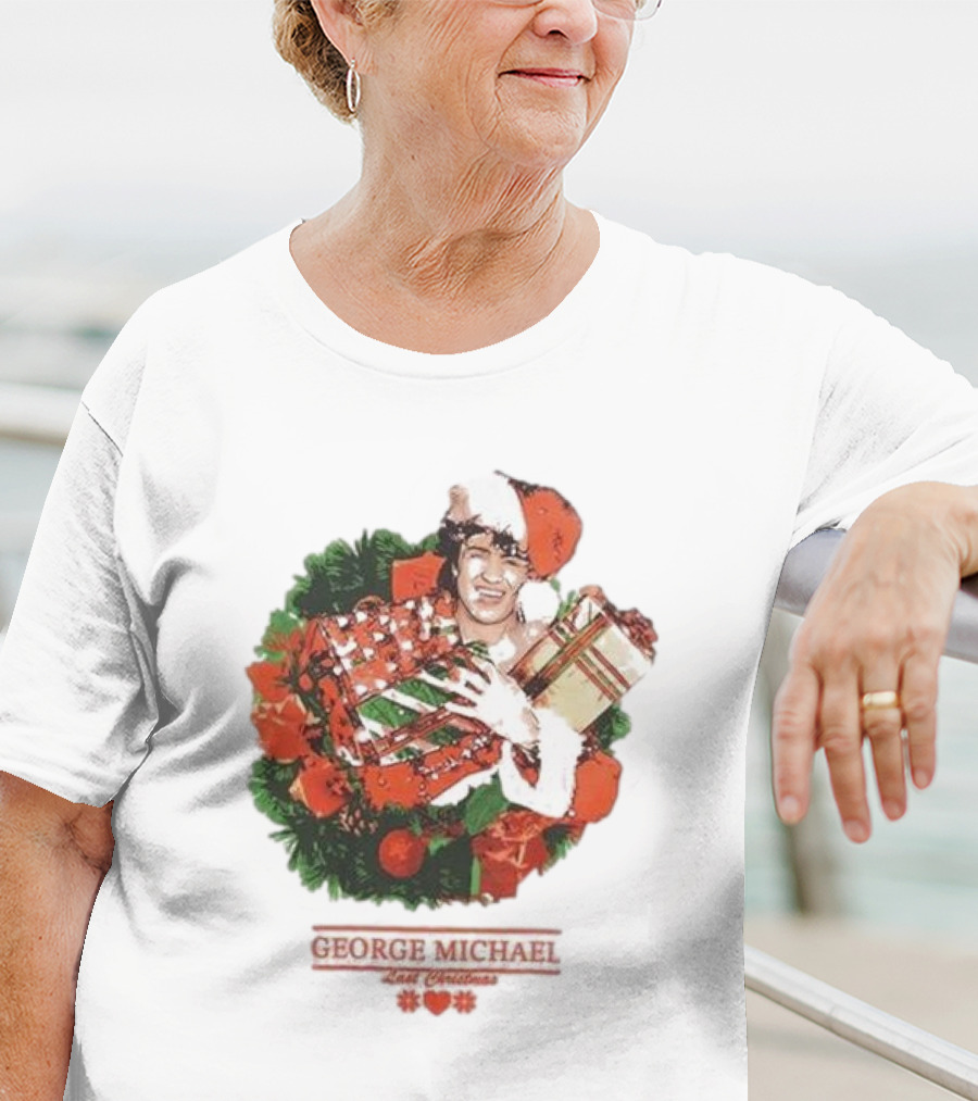 GEORGE MICHAEL LAST CHRISTMAS SANTA HAT WREATH T-Shirt