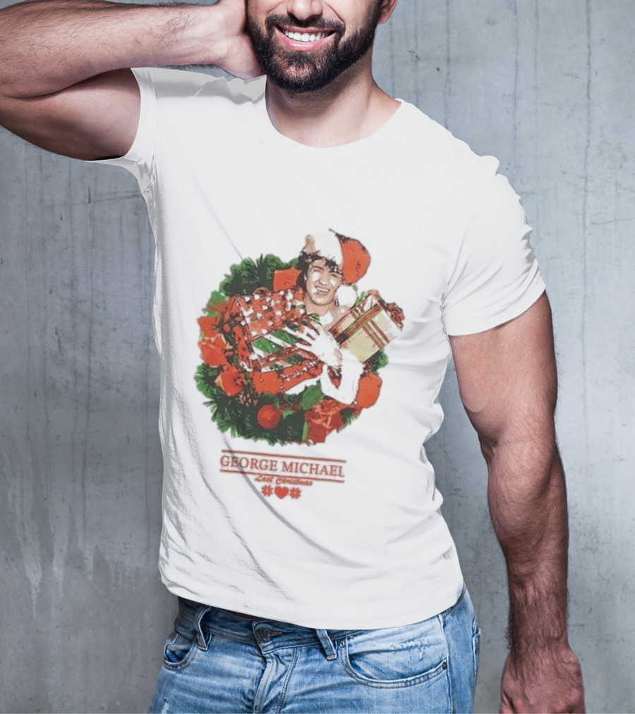 GEORGE MICHAEL LAST CHRISTMAS SANTA HAT WREATH T-Shirt