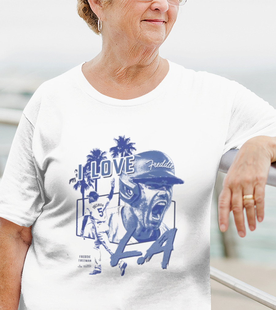 I Love LA Freddie Freeman Baseball Player Palm Trees Dodger Blue T-Shirt