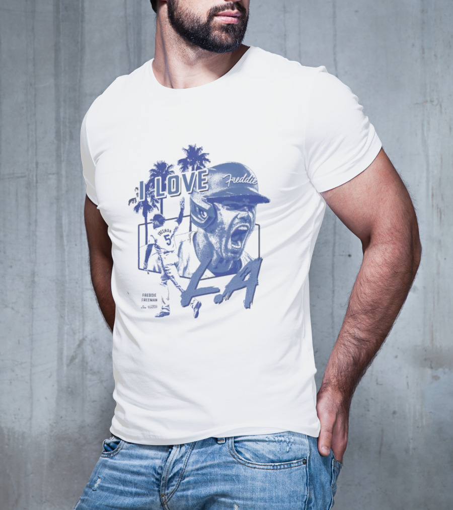 I Love LA Freddie Freeman Baseball Player Palm Trees Dodger Blue T-Shirt