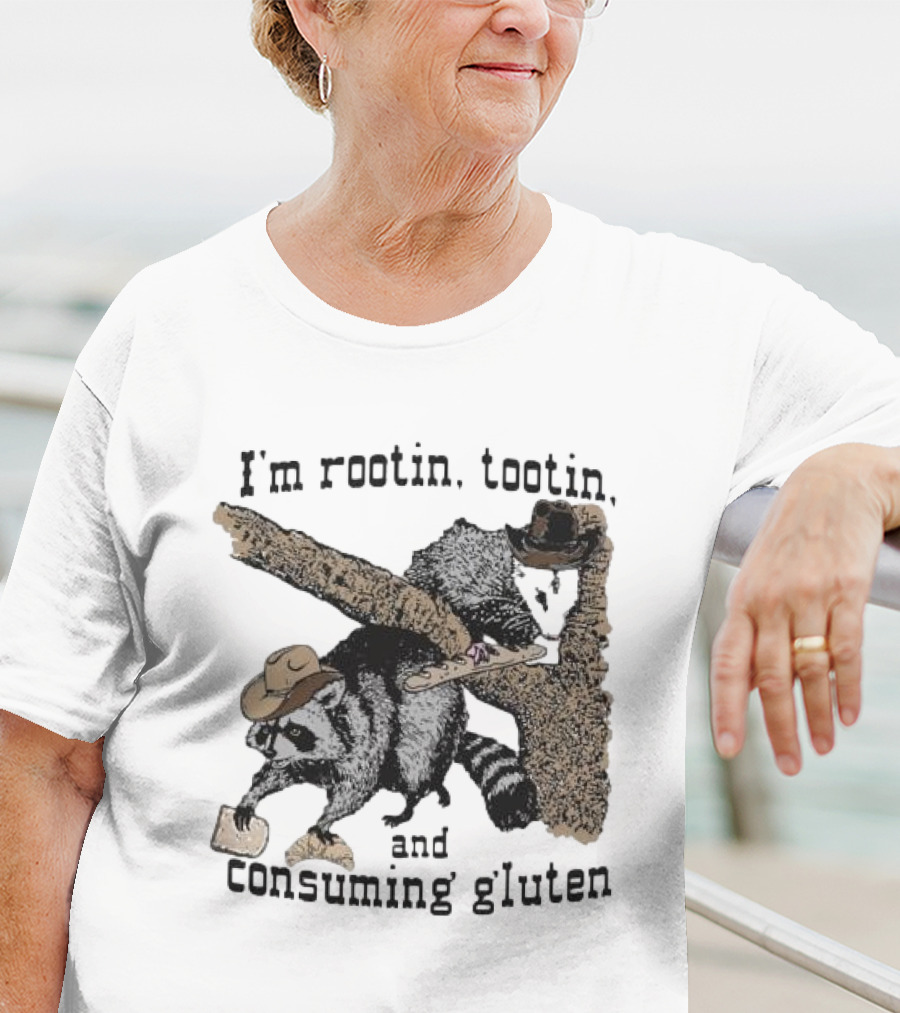 I'm Rootin Tootin Raccoon Duo Consuming Gluten In Cowboy Hats T-Shirt