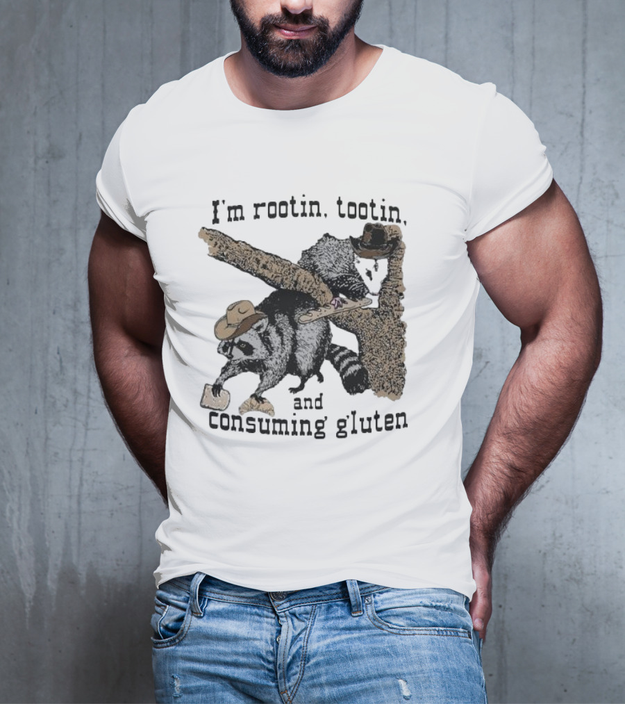 I'm Rootin Tootin Raccoon Duo Consuming Gluten In Cowboy Hats T-Shirt