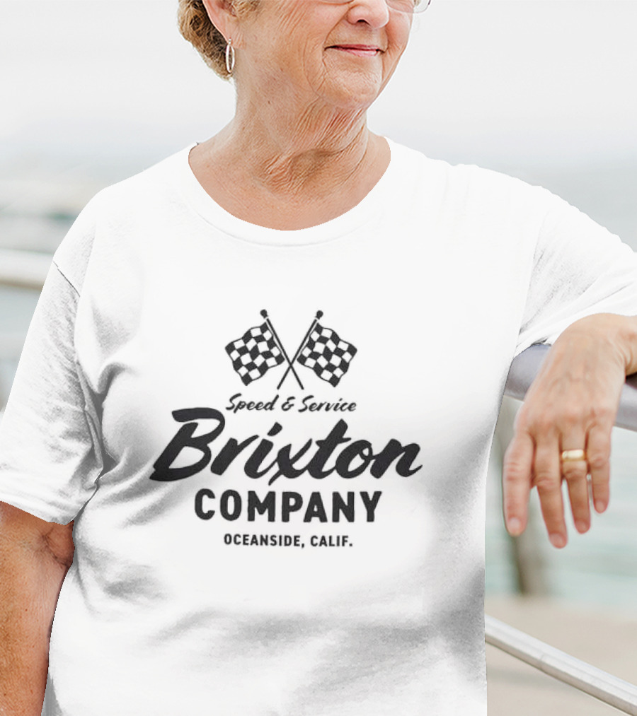 Speed And Service Brixton Company Oceanside Calif Racing Flags T-Shirt