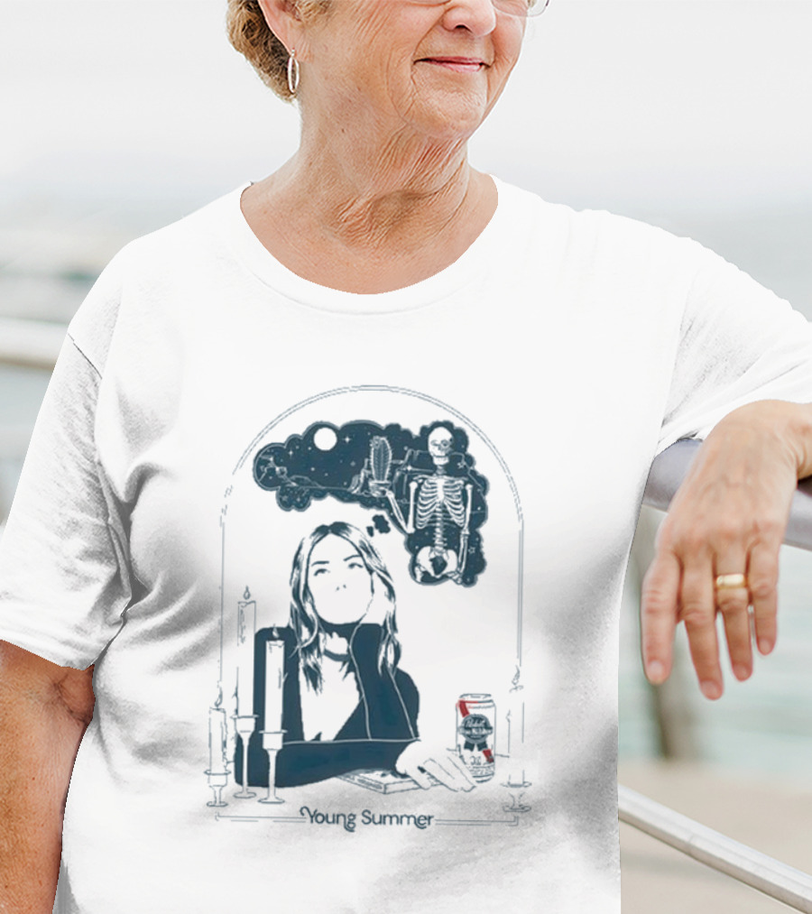 Young Summer Pabst Skeleton Night Sky Candles And Can T-Shirt