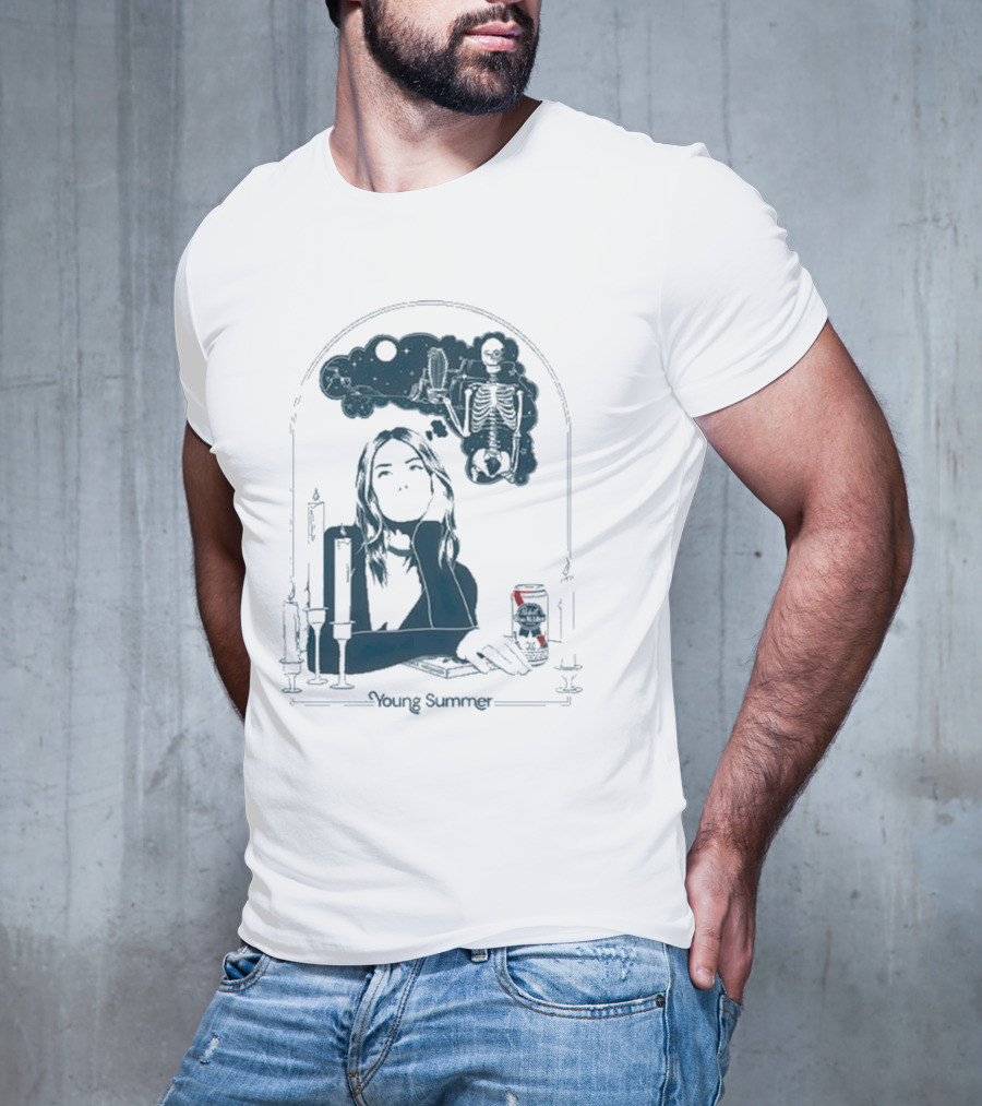 Young Summer Pabst Skeleton Night Sky Candles And Can T-Shirt