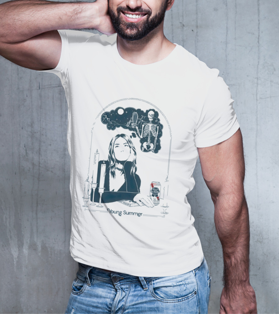 Young Summer Pabst Skeleton Night Sky Candles And Can T-Shirt