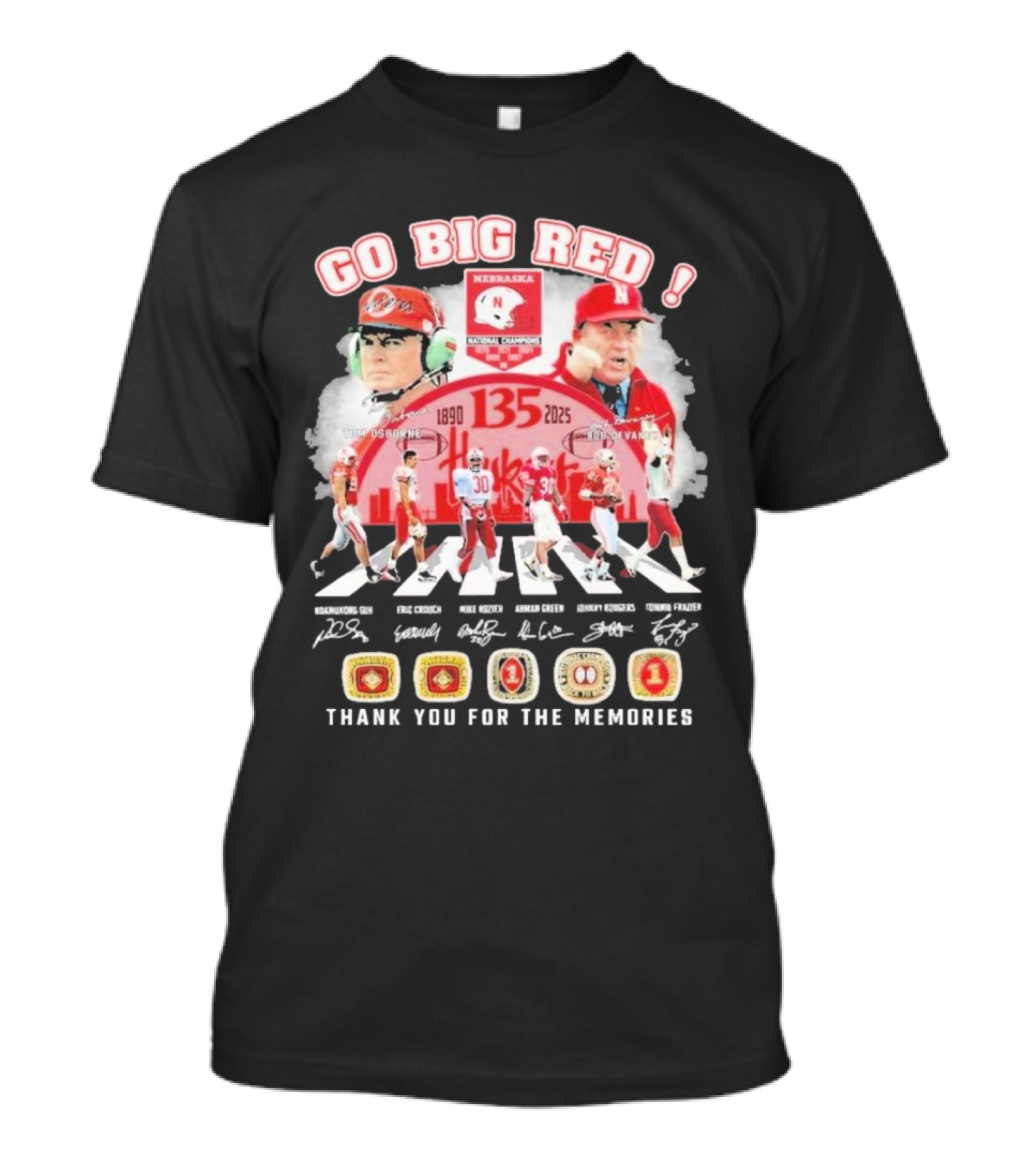 Go Big Red Nebraska Cornhuskers 135 Years 1890-2025 Thank You For The Memories T-Shirt
