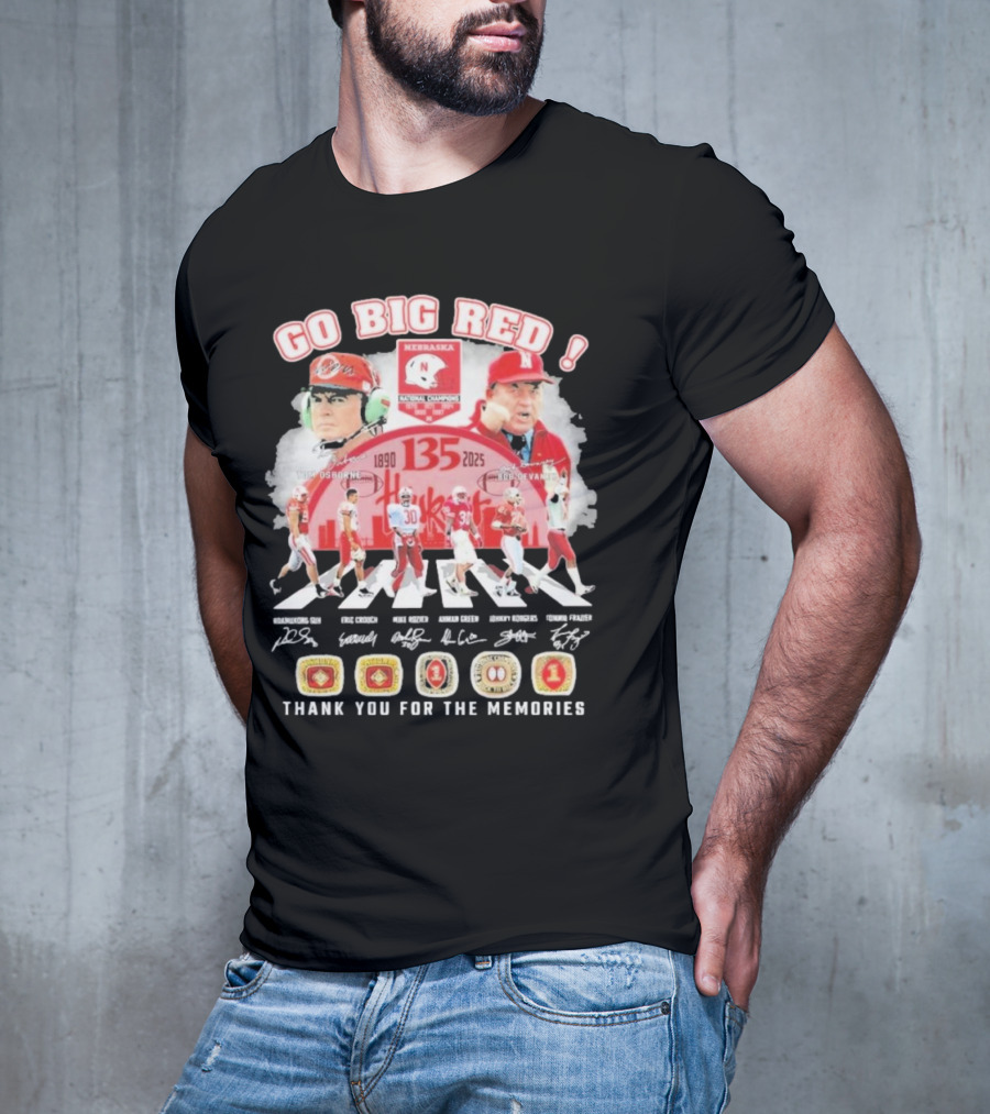 Go Big Red Nebraska Cornhuskers 135 Years 1890-2025 Thank You For The Memories T-Shirt