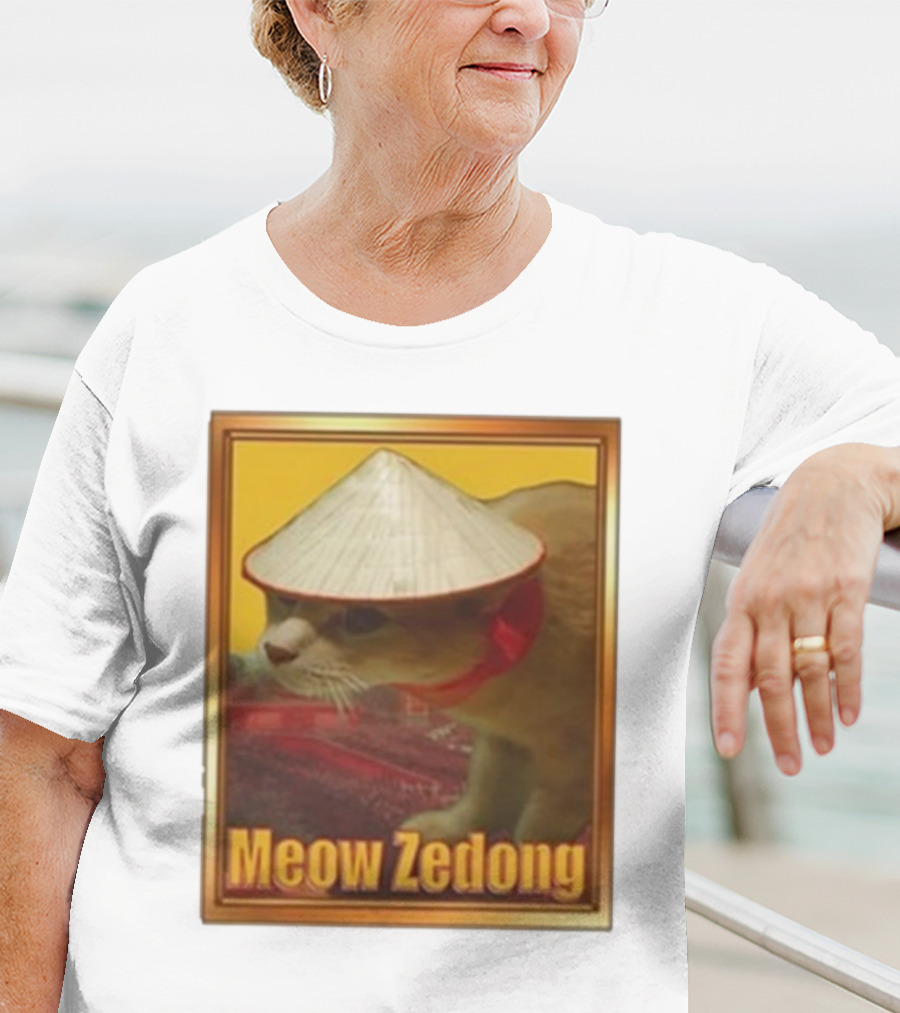 Funny Ahh Tees Meow Zedong Cat With Hat T-Shirt