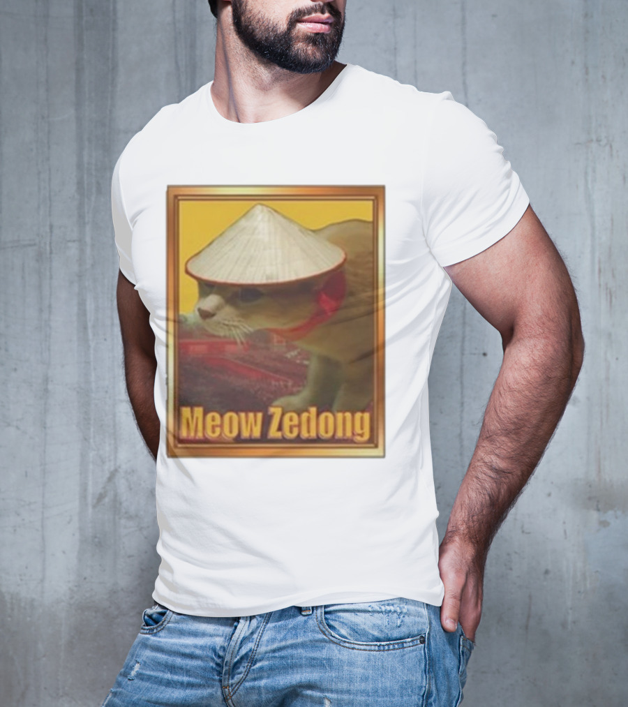 Funny Ahh Tees Meow Zedong Cat With Hat T-Shirt