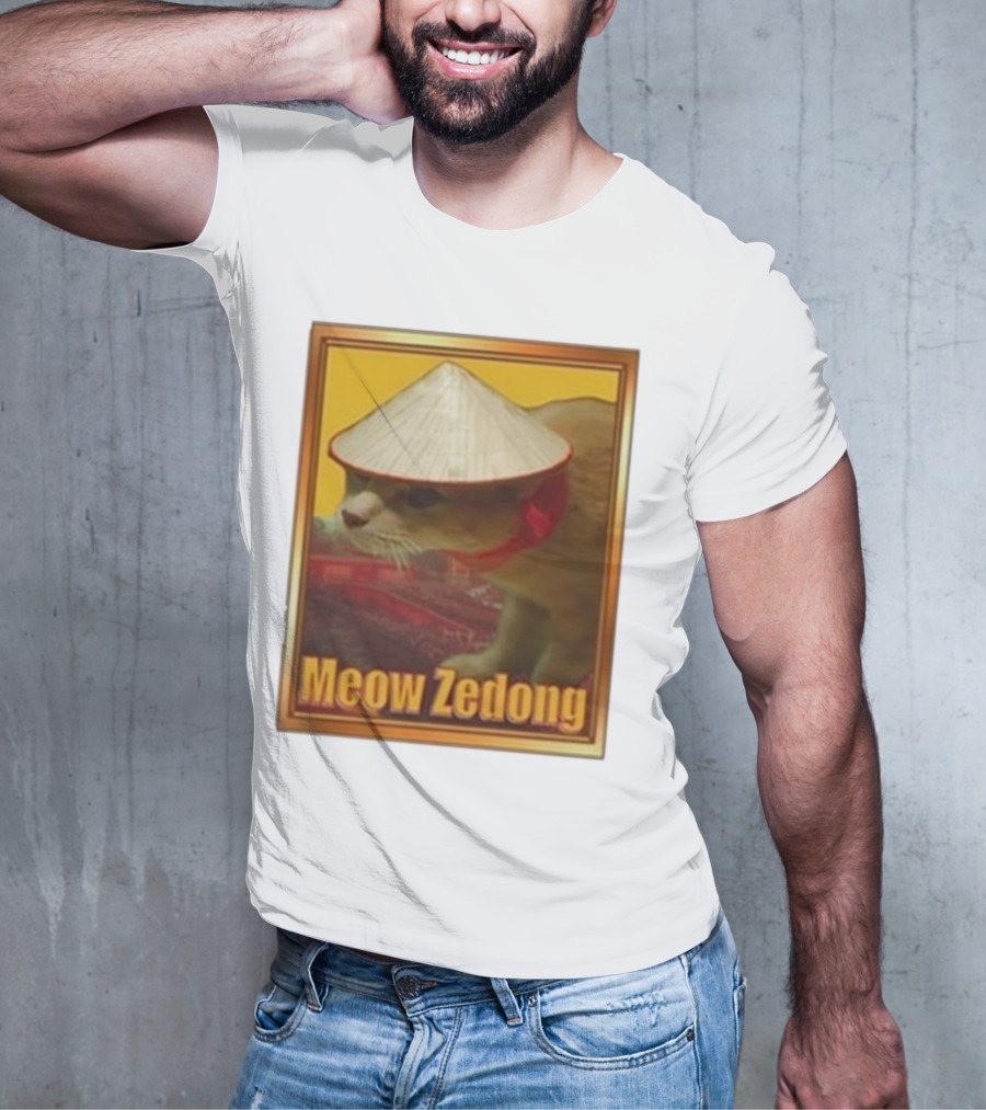 Funny Ahh Tees Meow Zedong Cat With Hat T-Shirt