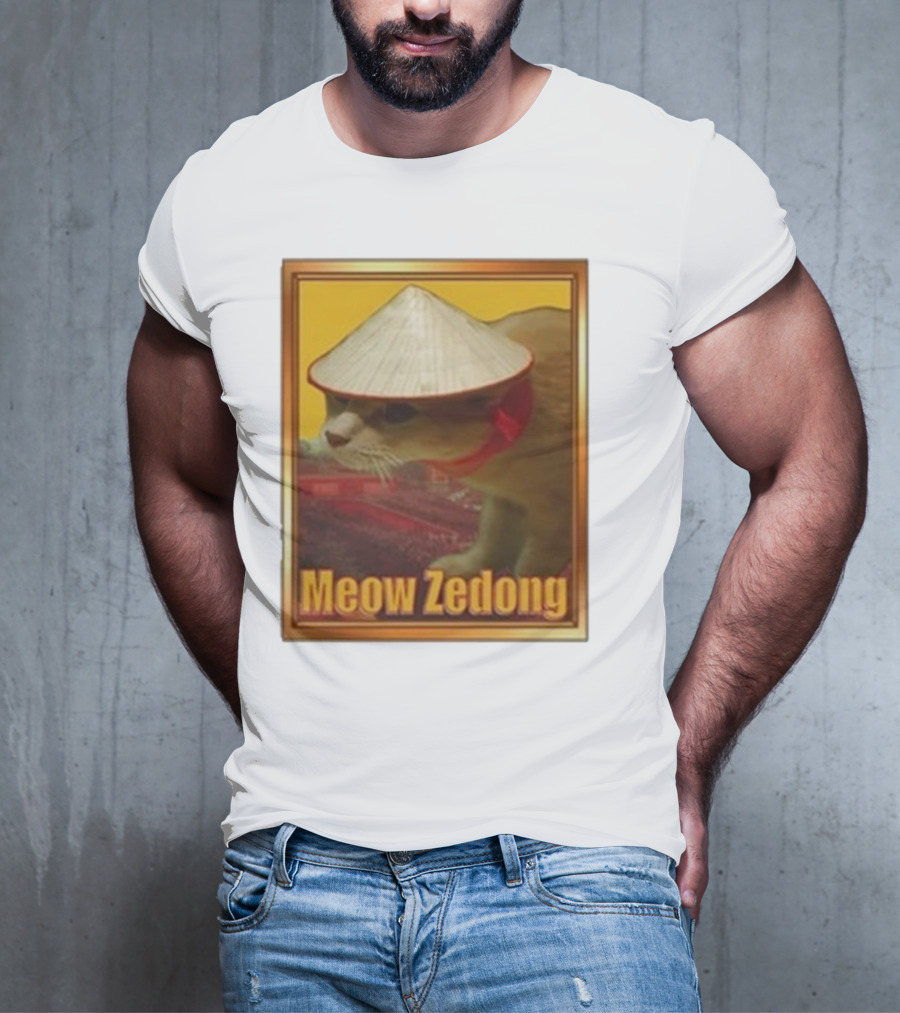 Funny Ahh Tees Meow Zedong Cat With Hat T-Shirt