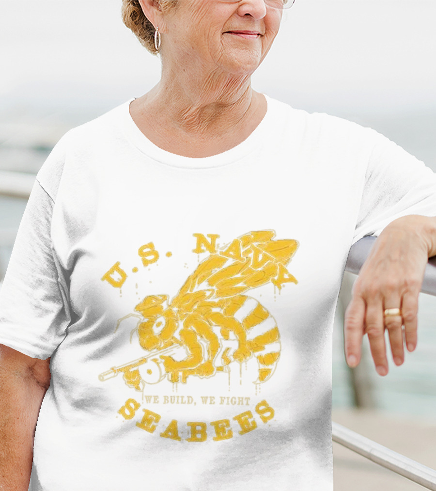 U.S. Navy Seabees We Build We Fight Vintage Bee With Tool T-Shirt