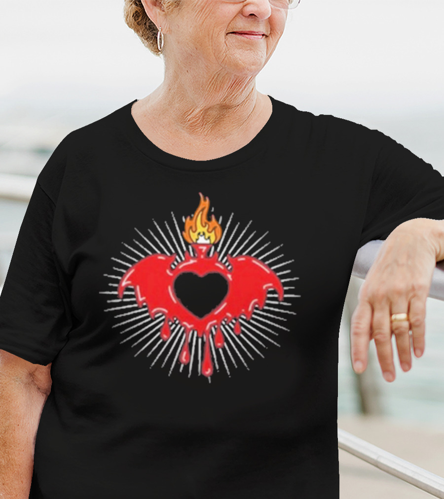 Clandestine Forever Sacred Flaming Heart With Wings And Radiating Light T-Shirt